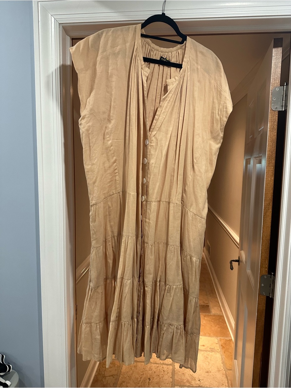 Tiered Button-Front Maxi Dress in Light Taupe